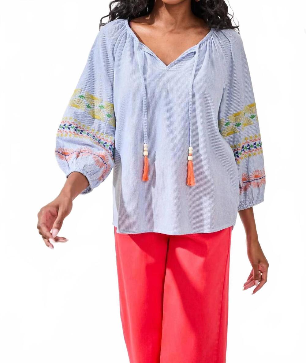NEW TRIBAL embroidered raglan blouse in baja blue